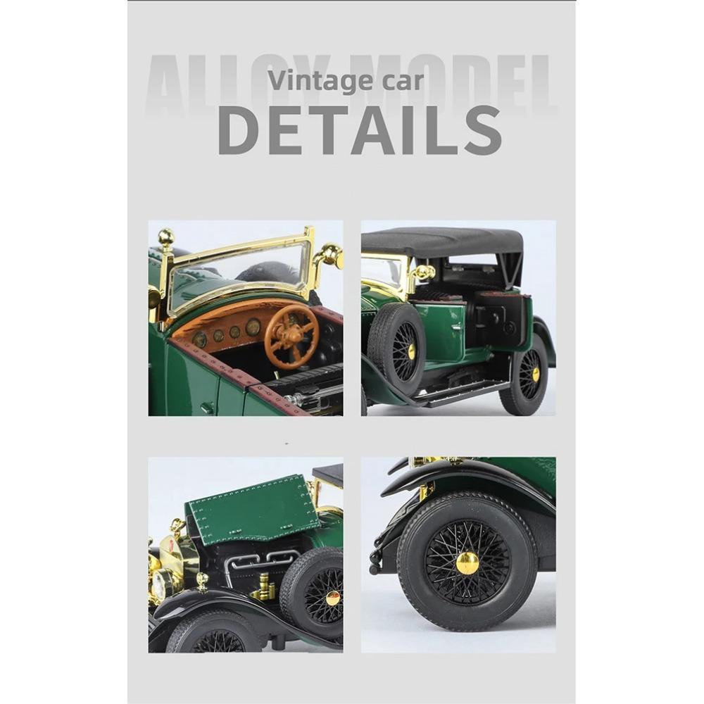 1/24 Rolls-Royce Phantom I Alloy Classic Luxy Car Model Diecast Metal Toy Retro Old Vehicles Car Model Sound and Light Kids Gift