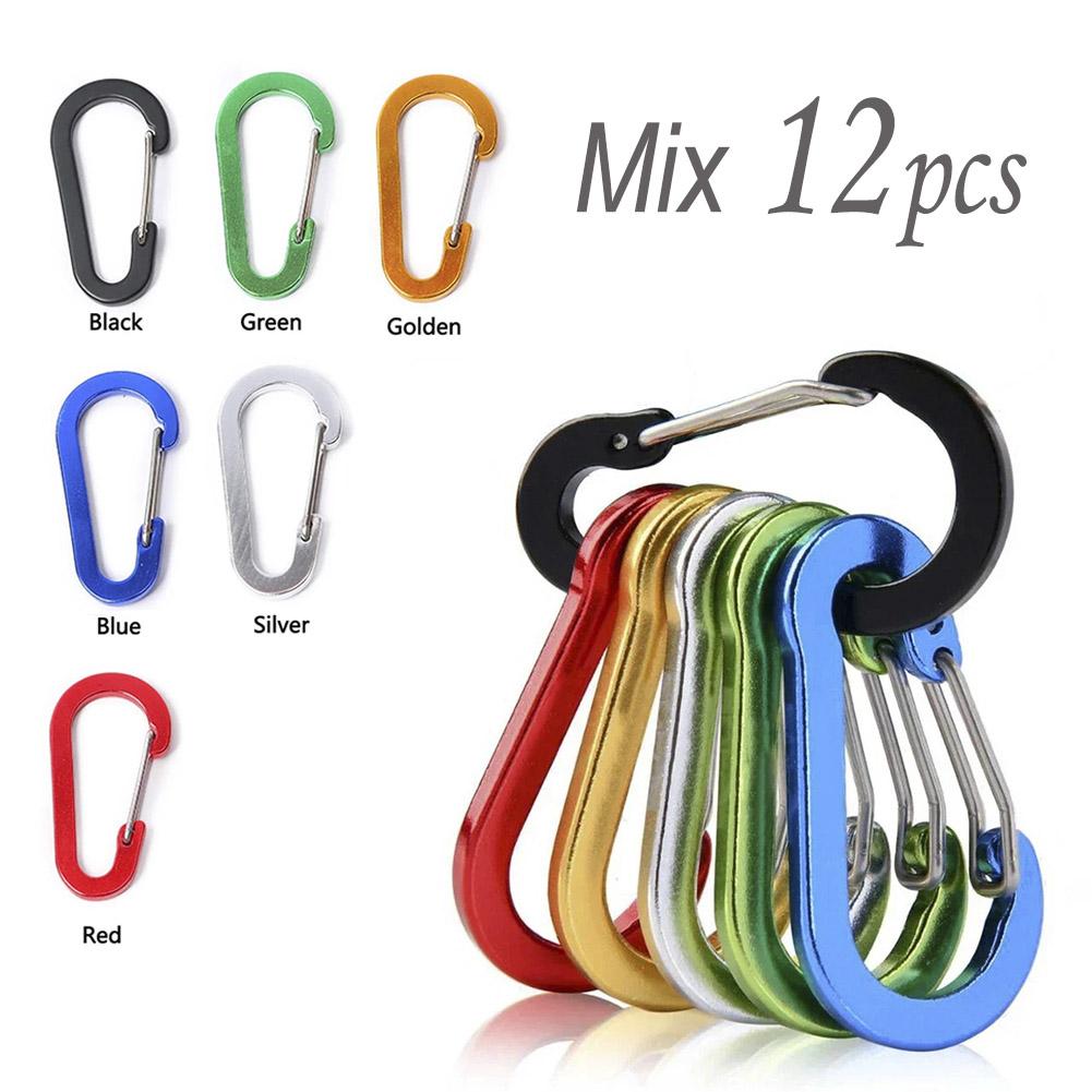 1/6/12pcs Aluminum Carabiner Clip Keychain Carabiners Lock Buckle Snap Outdoor Multi Tool Backpack Camping Hiking Fishing Hook