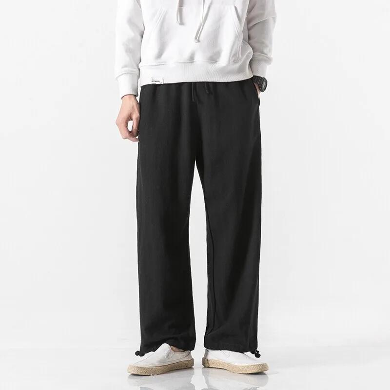 

Мужские льняные брюки летние японские повседневные уличная одежда Харадзюку хлопковые мешковатые брюки мужские однотонные оверсайз шаровары 3XL чёрный