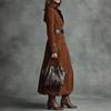 Women's Lapel Double Breasted Suede Long Sleeve Maxi Trench Coat