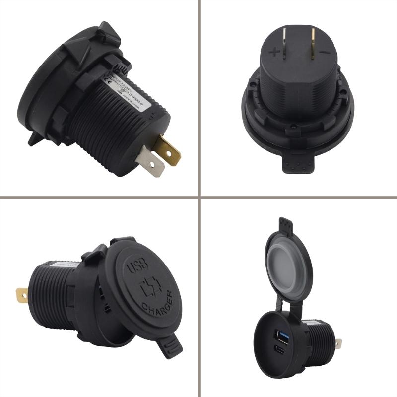 12-24V Double Port USB Power Outlet Car Phone Charging Socket Car SUV Vehicle USB A Type-C Fast Charging Adapter Socket