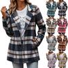 Women's Casual Fashion  Plaid Shirt Medium Woolen Coat