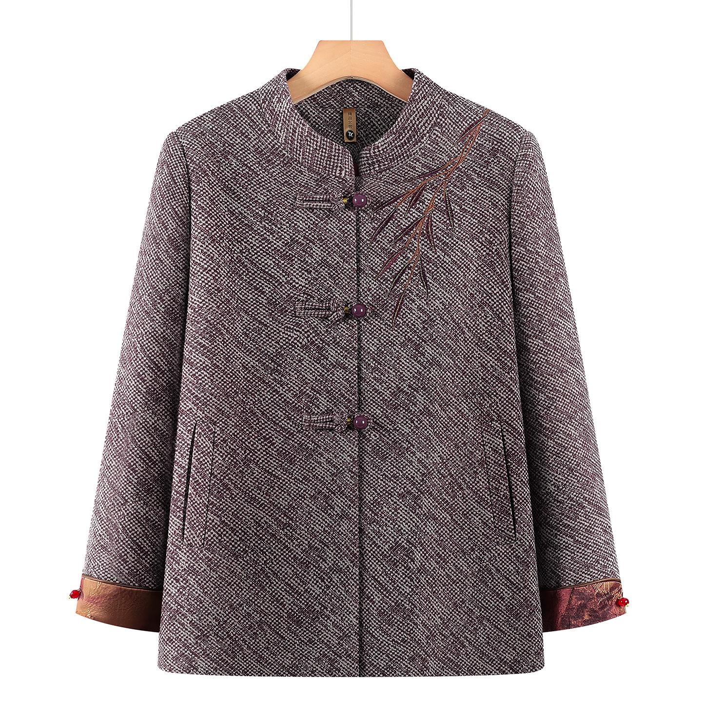 

Spring and Autumn Tang Suit Wool Coat for Middle-Aged and Elderly Women XL (80-100 jin)