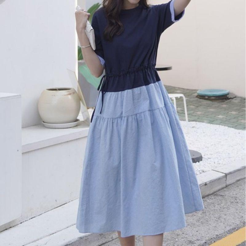 

Women s Dark Blue round Neck Shirt with Half Sleeve Fat mm Casual T-shirt Dark Blue 5XL