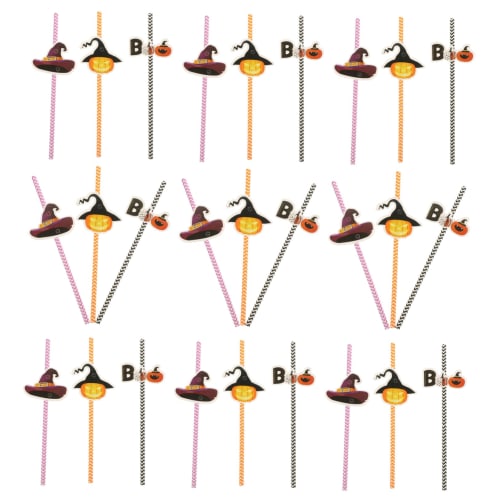 NUOLUX 72-Pack Halloween Decorative Straws, Party Paper Straws with Cute Pumpkin and Witch Hat Designs, Creative Drinking Straws