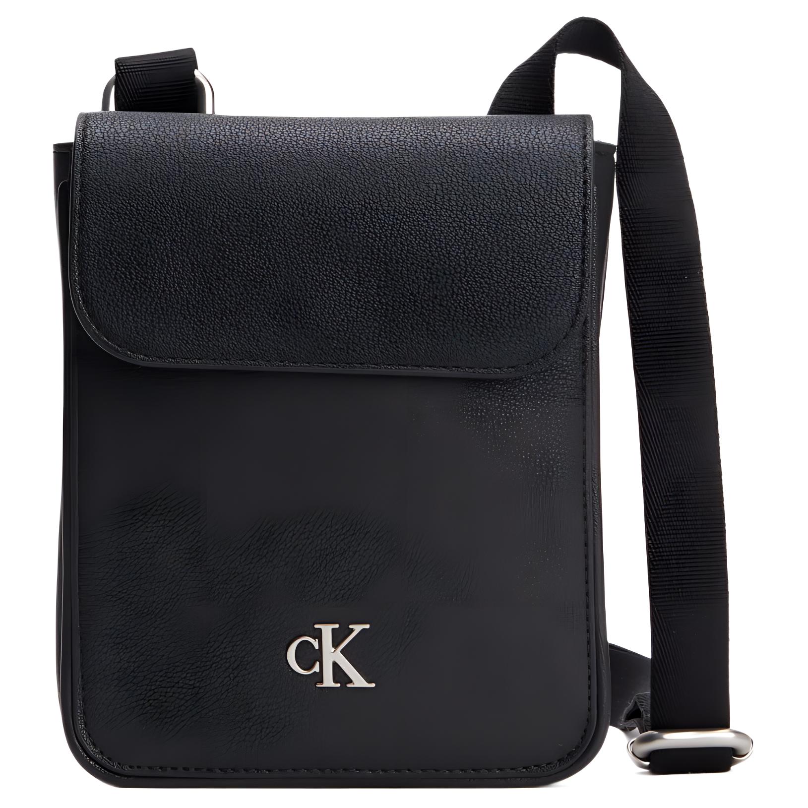 Calvin Klein Monogram Minimalist Portable Logo Embossed Grain Leather Phone Crossbody Shoulder Bag Men Bags Black HP2081-001 Black