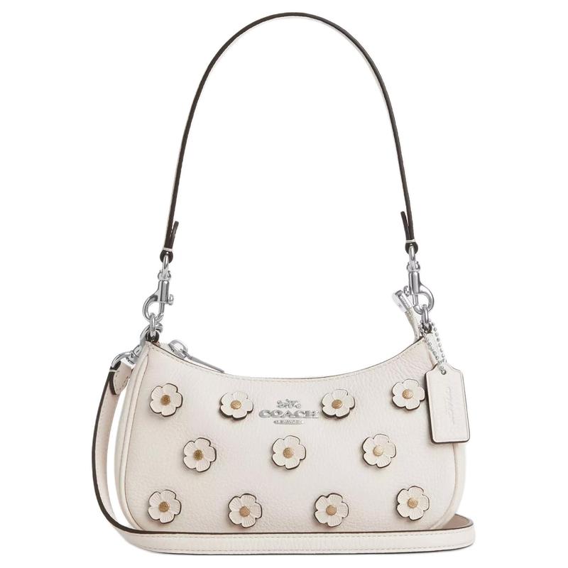 Coach Teri merklogo bloemenapplicatie leren crossbody tas klein dames beige beige