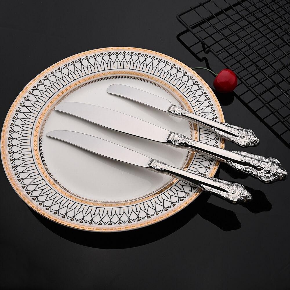 Retro Lyx Guld Silver Servis Vintage Silver 18/10 Rostfritt stål Middagskniv Gaffel Sked Bröllopsbestick Western servisset