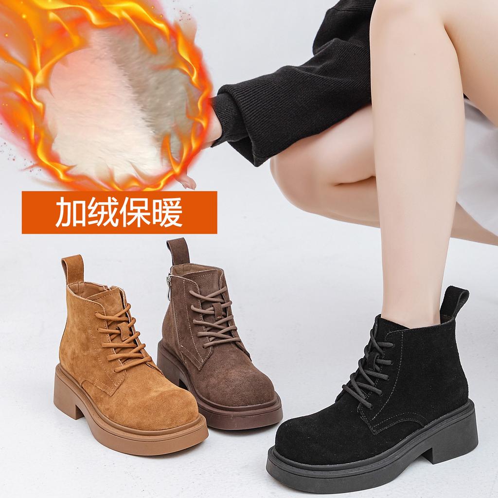 BV Boots Thick-soled Heightening Martin Boots Women's Lace-up Mountaineering Boots Autumn and Winter 2025 Snow Boots Warm and Non-slip