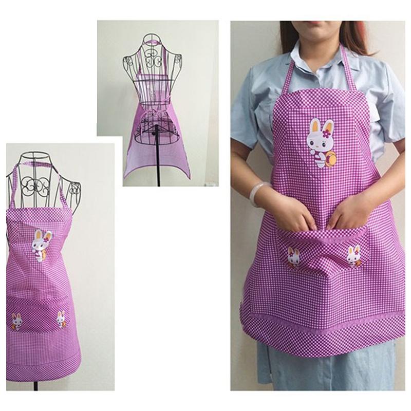 Cartoon Rabbit Gingham Apron with Pockets,Waterproof Kitchen Apron for Women,Cooking Baking Cleaning Work Apron
