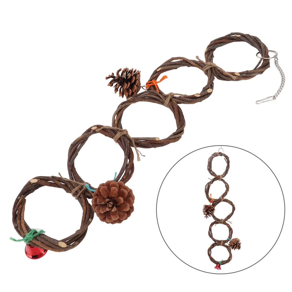 Parrot Ring Toy Safe Hand Knitted Hangable Bird Ring Swing Toy with Hook for Birds Parrots5 Rings