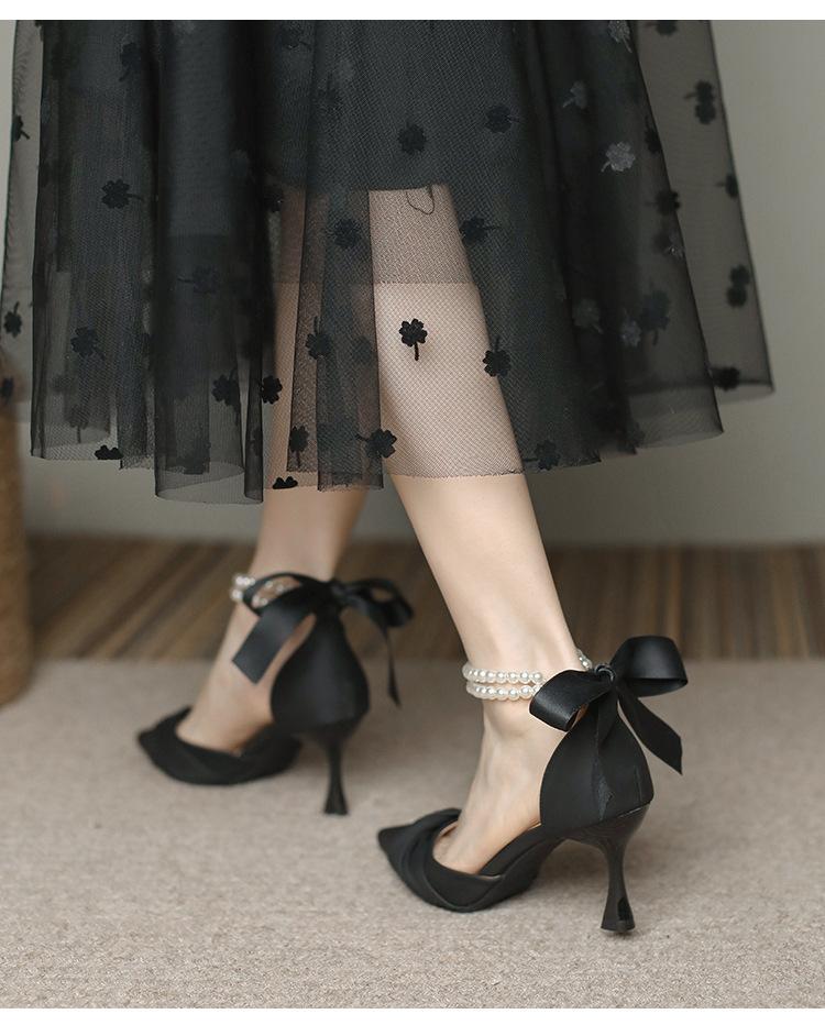 Fashion Temperament Single Shoes Spring New Pearl Pointed Head Shallow Mouth Stiletto with High Heels