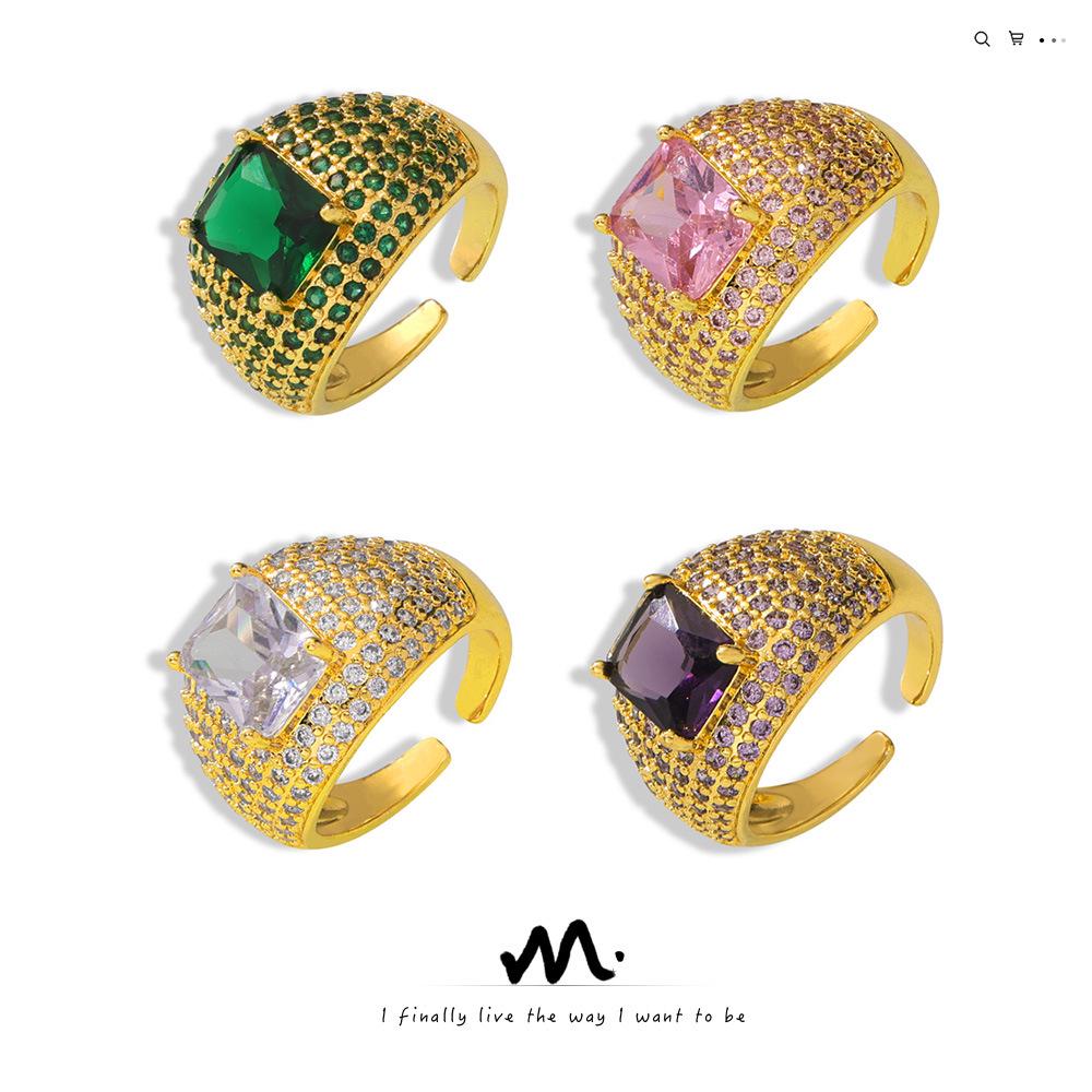 

Chic Light Luxury Open Ring with Colorful Zircon Design in Copper Size 7