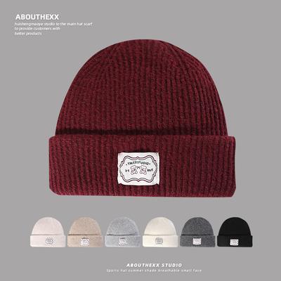 Autumn and Winter Hats for Women Cute Bear Cloth Label Woolen Hat Warm Ear Protection  Outdoor Street Knitted Hat  Small Cold Hat Showing Face