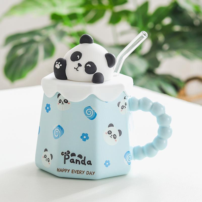 400ml Cartoon Ceramic Mug With Lid and Spoon Creative Cute Coffee Milk Tea Breakfast Cup Drinkware Novelty Gifts