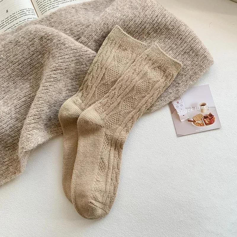 Cashmere Wool Thicken Warm Women Socks Sox New Winter Socks Women Japanese Fashion Harajuku Solid Color Thermal Long Socks