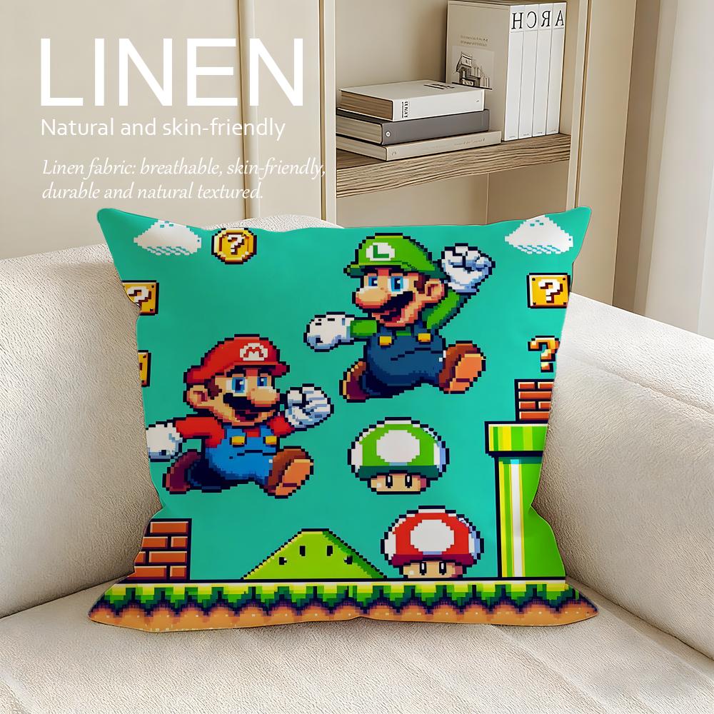 Cartoon Super Plumber Cushion Cover Pillowcase Set Pcs x x Breathable Washable Sofa Cushion Cover