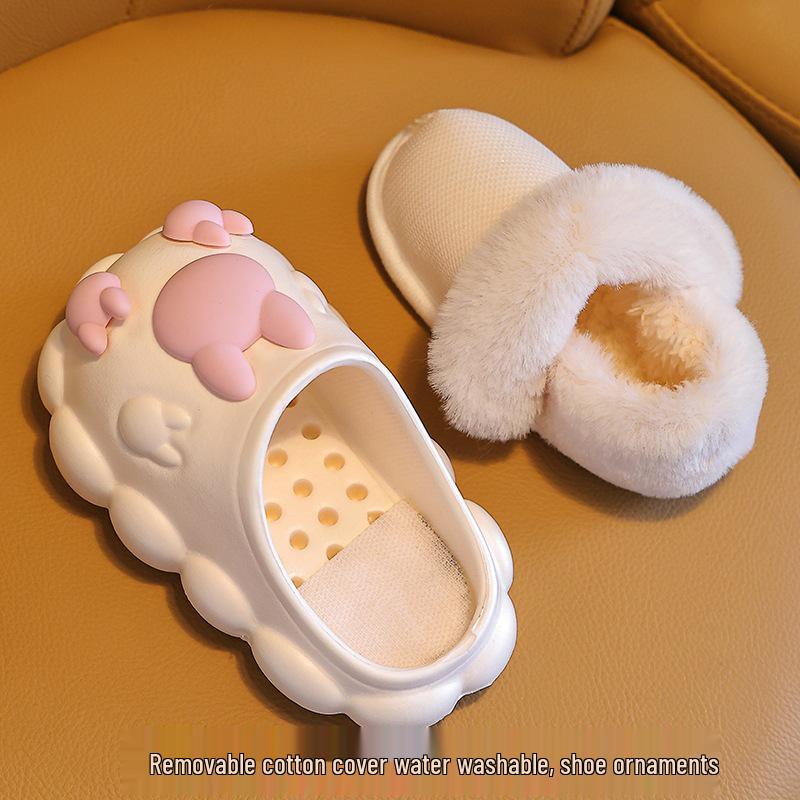Cozy Winter Marshmallow Kids' Cotton Slippers - Non-Slip Plush with Removable Cover