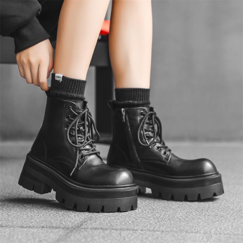 Martin boots thick-soled medium help black ins wind trend ruffian handsome couple leather boots street versatile boots 8632-J