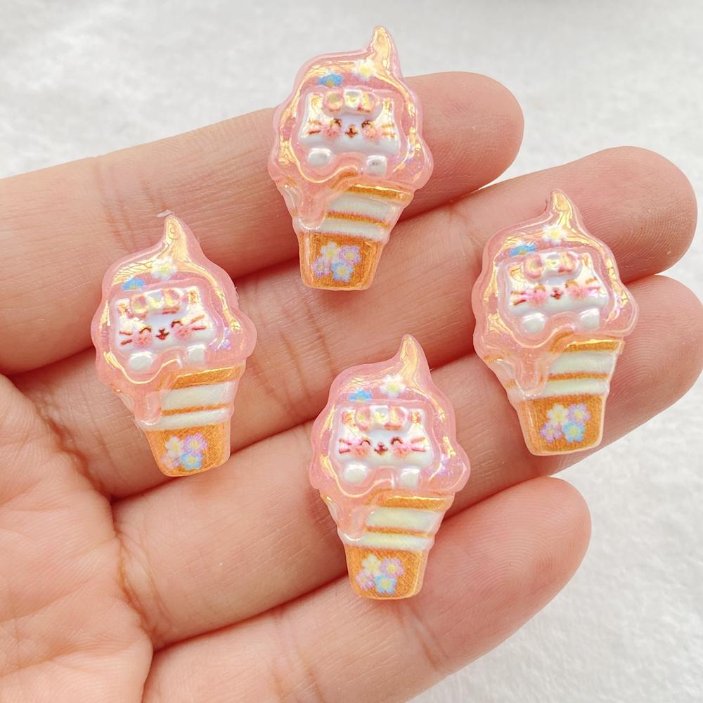 10Pcs Cute Cartoon Drink Drinks, Ice Cream, cats Flatback Resin Scrapbooking Crafts Fit Phone Case Decoration DIY Hair Bows