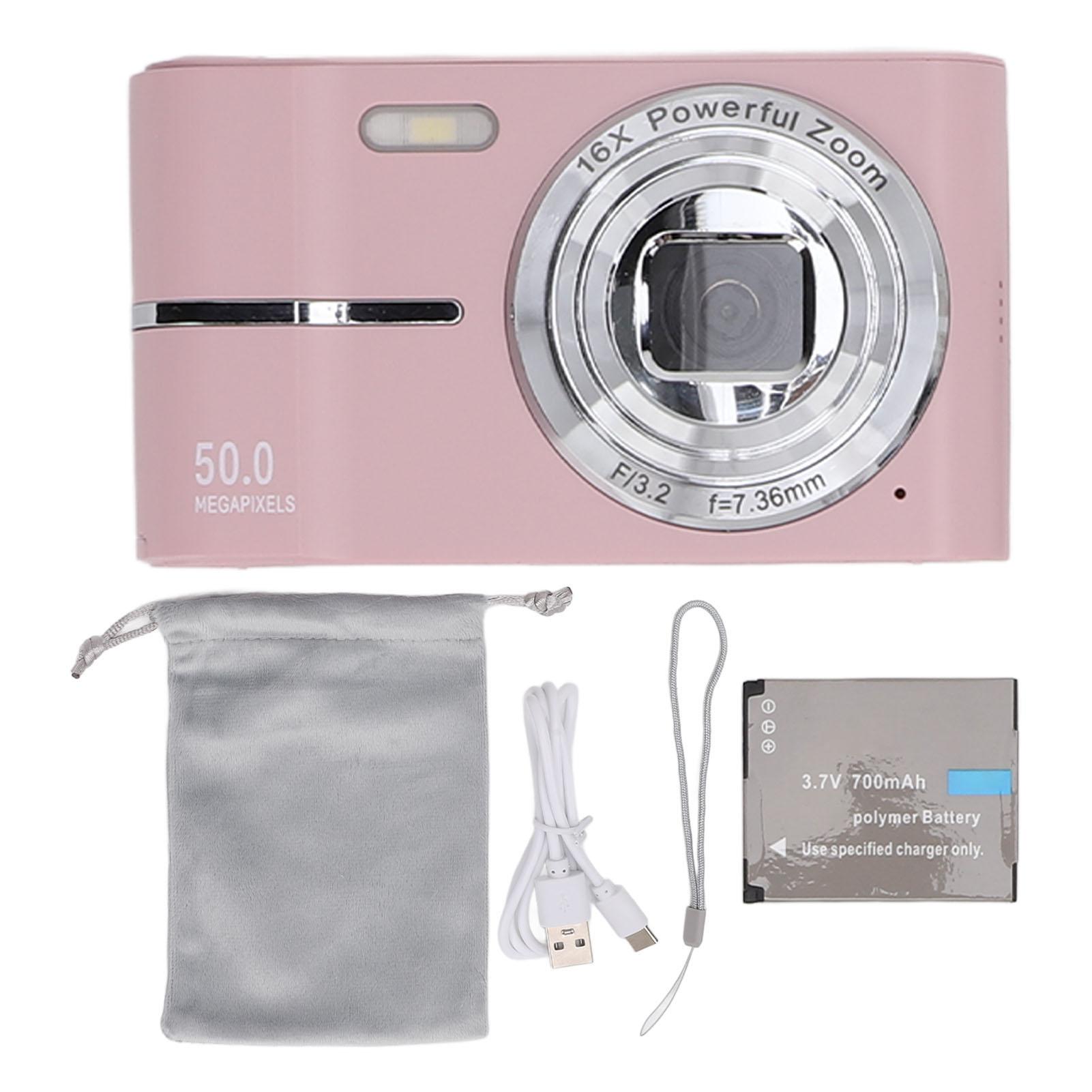 

Кишенькова цифрова камера FHD 1080P 50MP Підтримка АФ Автофокус 16-кратне збільшення Студенти Портативний компактний маленький V Pink