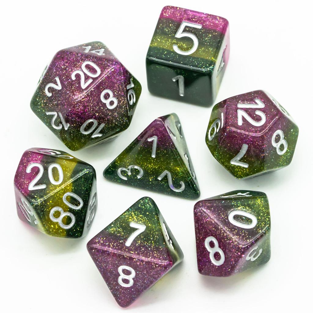 Cusdie Multilayer DND Dice Resin Glitter Die 7Pcs D4-D20 Multicolour Polyhedral Dice Set for D&D Tabletop Role Playing Games