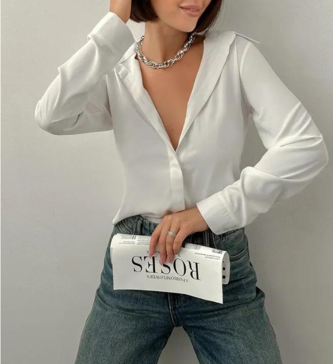 Spring And Summer Long Sleeved Shirt V-neck Versatile Printed Women's Top