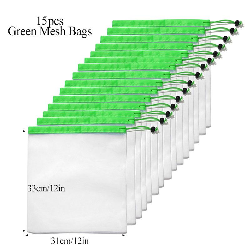 15pcs Reusable Mesh Produce Bags Washable Eco Friendly Bags for Grocery Shopping Storage Toys Fruit Vegetable Storage Bag