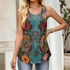 Canottiera da Donna Senza Maniche con Tessuto a Strisce Floreali, Bottoni Frontali, Scollo Rotondo, Vestibilità Larga, Canottiera Casual