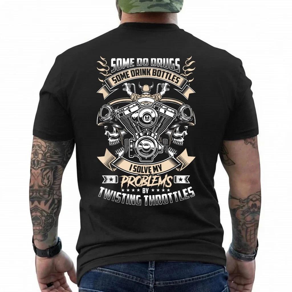 Skull Motorcycle Shirt Biker Solve Problem Twisting Throttle T-Shirt L