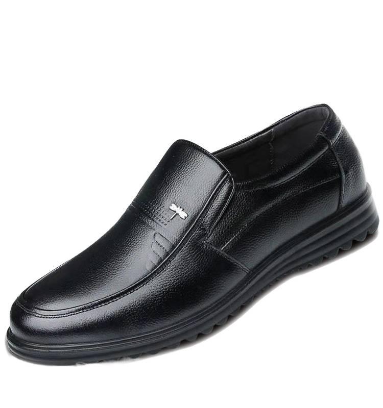 Dragonfly Men's Genuine Leather Business Casual Soft Sole Shoes - Non-Slip Cowhide for Middle-Aged and Elderly.
