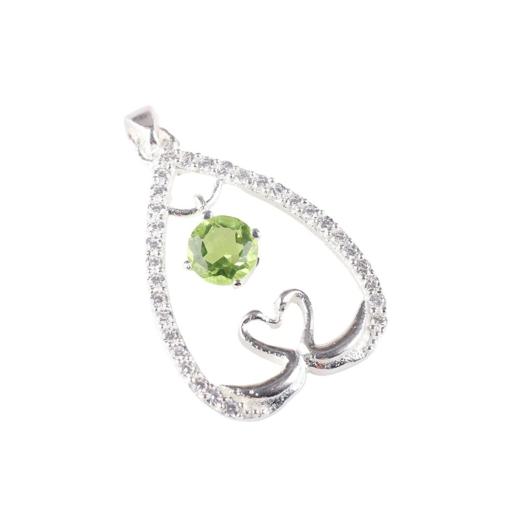 Green Peridot Gemstone 925 Sterling Silver Jewelry Zircon Pendant 1.27" For Her CZP-4-13