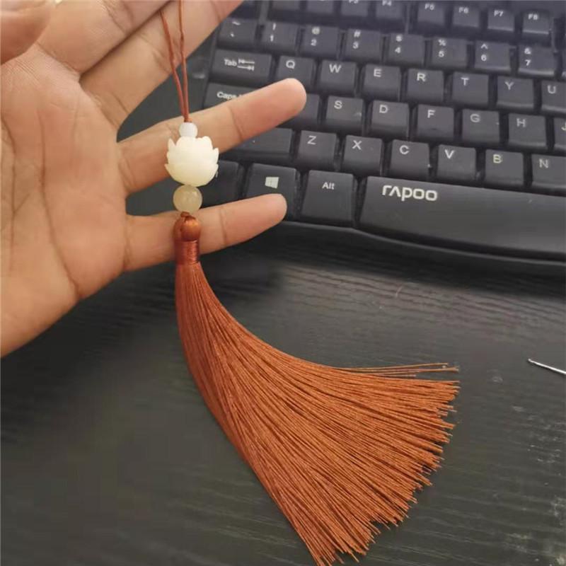 Imitation White Jade Lotus Tassel Pendant Chinese Knot Tassel Tassels Chinese Style Bookmark Fan Pendant Clothing Accessories