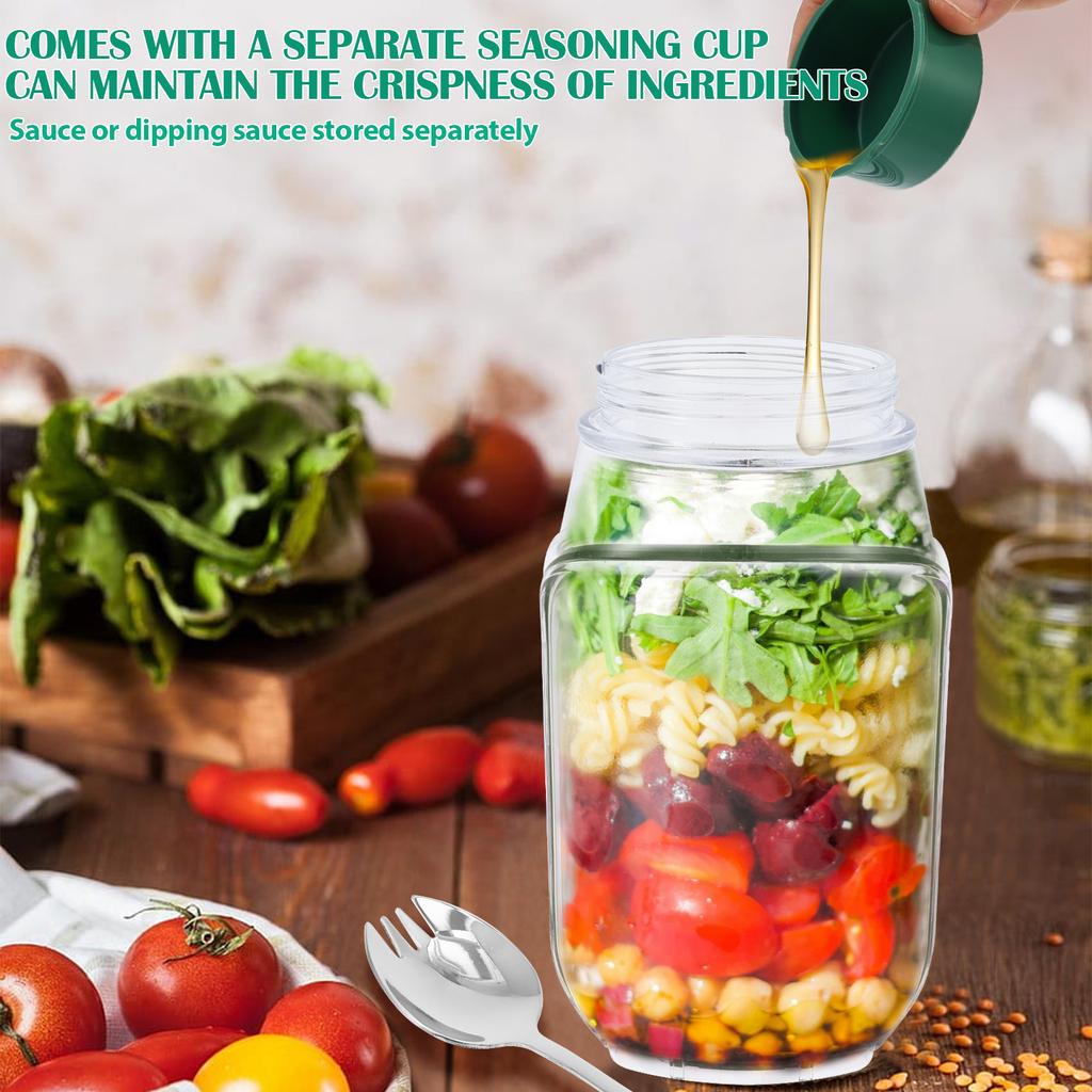 1Pc Sealed Plastic Salad Container Side Open Salad Jar Keep Fresh Salad Pod Lunch Salad Container with Cleaning Brush for Office