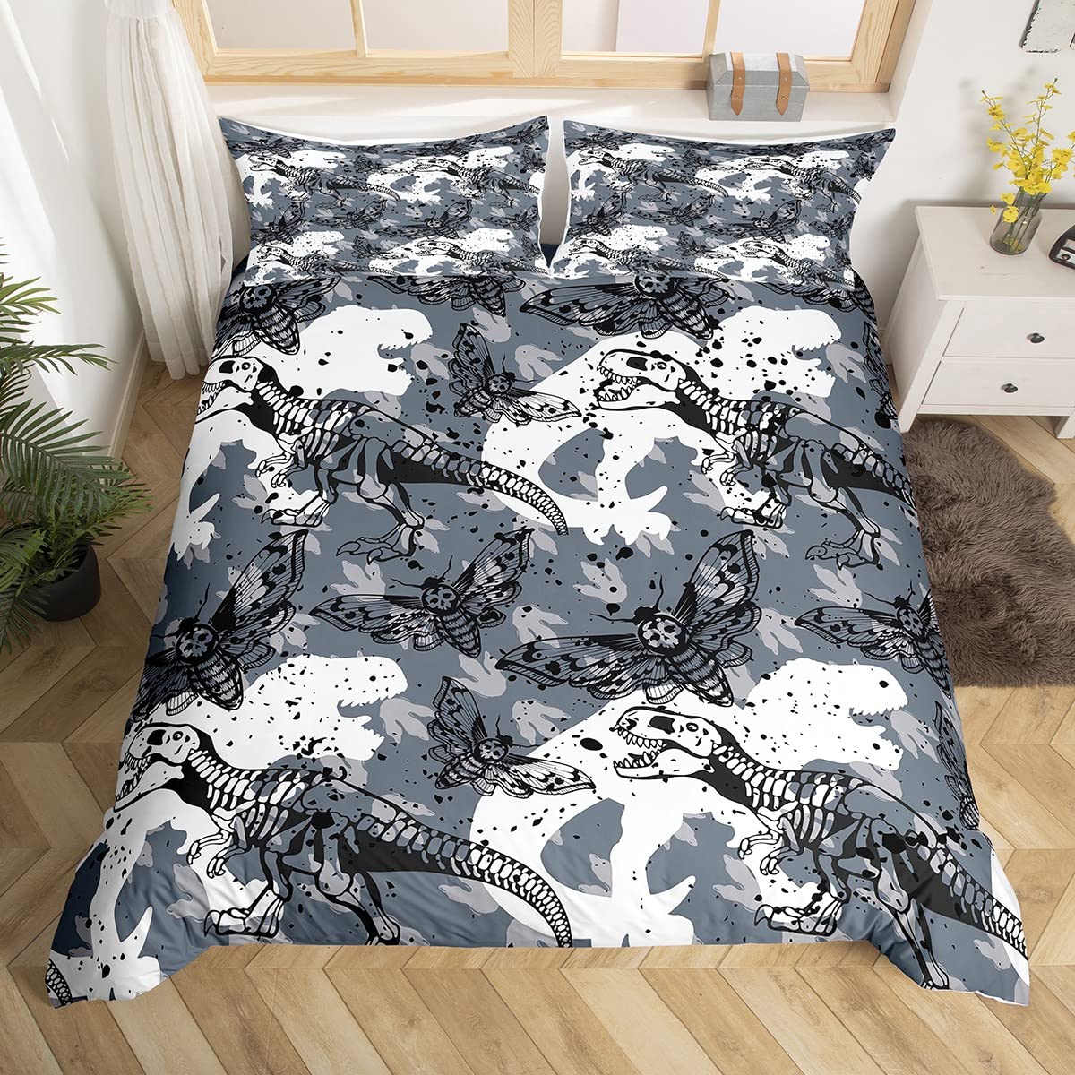 

Jurassic Duvet Cover Sets Lightweight Quilt Covers Bedroom Decor Dinosaurs Illustrations Skeleton Biology Historic Bedding Sets US Twin(172*218cm)3pcs
