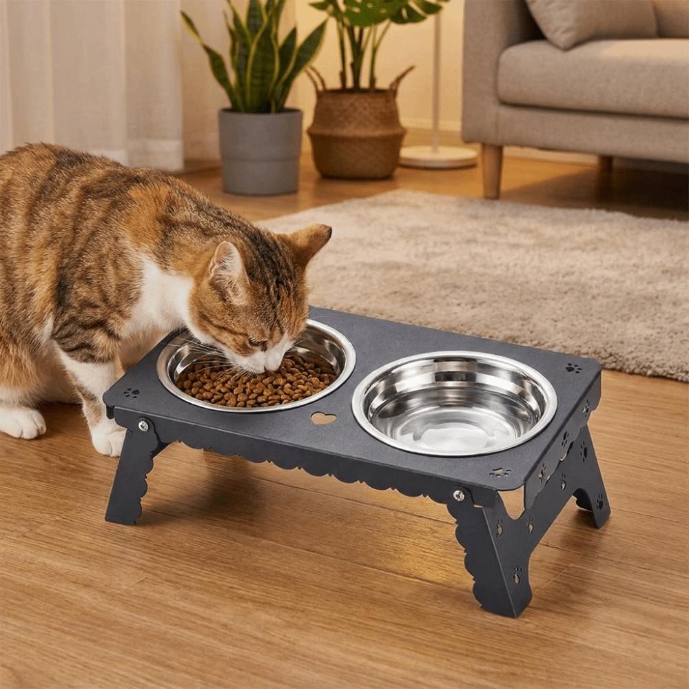 Foldable Raised Dog Double Bowl Removable Pet Feeding Station Pet Dining Table for Dogs Cats