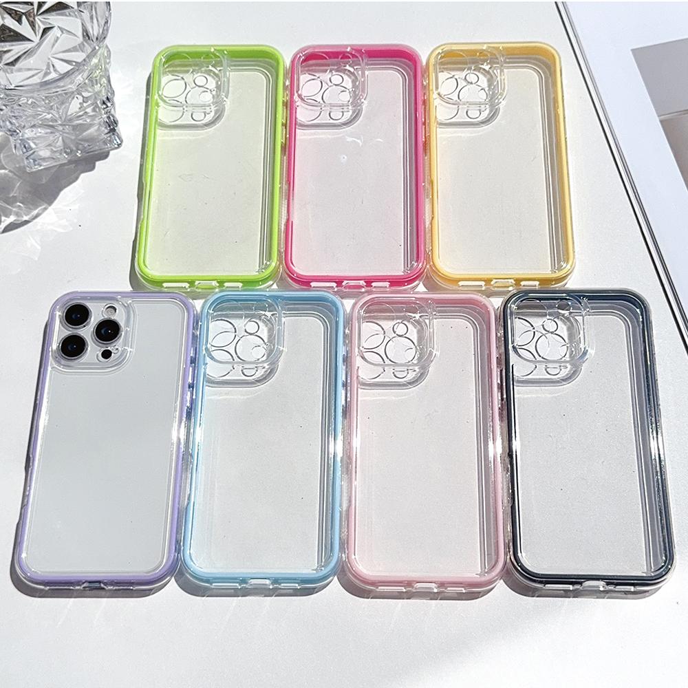 2 IN 1 Clear Candy Color Case for For Iphone 16E 1 14 Plus 13 12 11 17 Pro Max Shockproof Bumper Protective Cover Phone Accessories