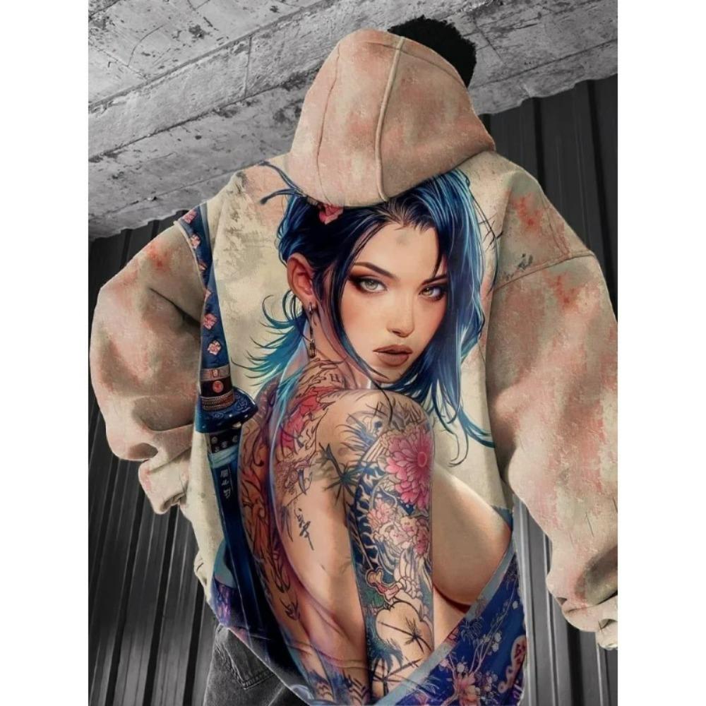 Modische Hoodies für Herren und Damen mit Wrestling Anime Charakter Print Pullover Lässiges Sweatshirt Oberteil Outdoor Langarm Kleidung