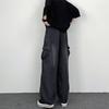 Pánské volné cargo džíny s mnoha kapsami, jednobarevné, zapínání na zip, volné, rovné, široké nohavice, podzimní džínové kalhoty, streetwear