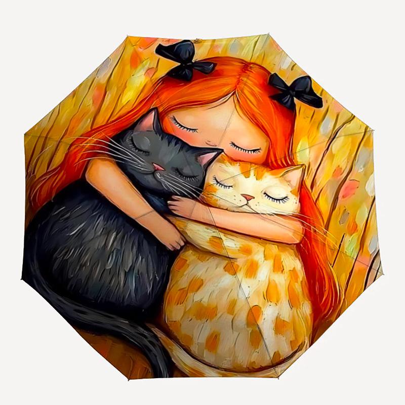 

1pc Cat Hug Pet Bond Automatic Folding Umbrella, Durable Plastic & Iron, Lightweight for Outdoor Daily Use 006