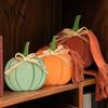 Rustic Home Aesthetic Pieces 3Pcs Autumn Pumpkin Ornaments, Wooden with Hemp Rope Bow Multi Color Fall Ornaments Table Decor for Farmhouse Seasonal