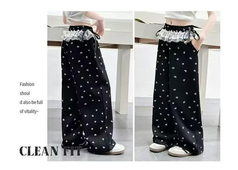 Girls' Quick-Dry Wide-Leg Ice Silk Pants with Bow Knot - Mosquito Repellent, Cool & Breathable Summer Casual Pants for 2026