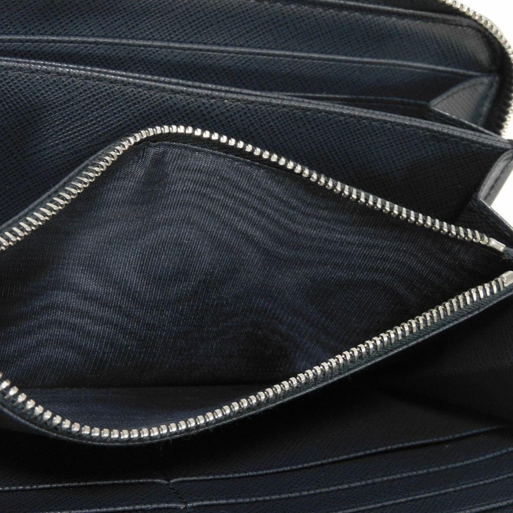 Used 11569 Saffiano Zip Around Wallet 2ML317 PN9 F0216 7940 Navy Zip Around Logo Embossed Baltic Unisex from Japan