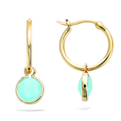 [R3422] - Gold Plated Hoop Earrings 'Cleapatra' Turquoise Gold - 15 Mm 8 Mm