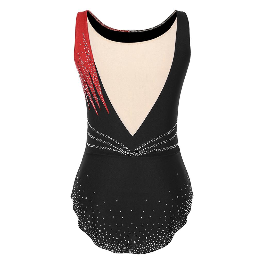 Women Shiny Rhinestone Ballet Dance Leotard Rhythmic Gymnastics Athletic Activewear Competition Costume Sheer Mesh Bodysuit