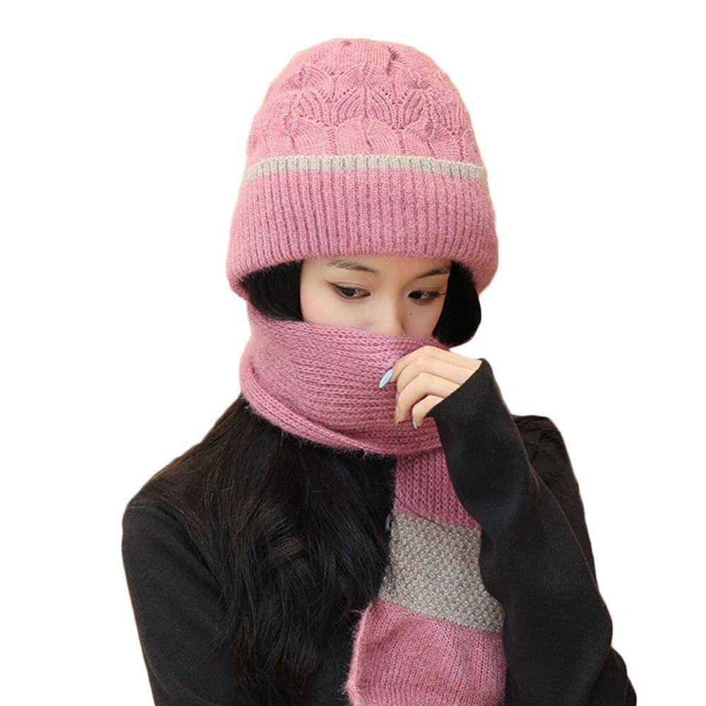 Fashion Plush Winter Integrated Cap Scarf Thickened Windproof Ear Protection Hat Soft Casual Beanie Hat Scarf Women Girls