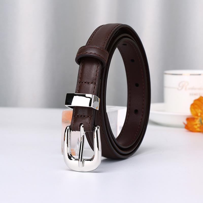 New Leather Belt Women'S Korean Version Trend Simple And Versatile First Layer Cowhide Needle Buckle Decorative Thin Belt