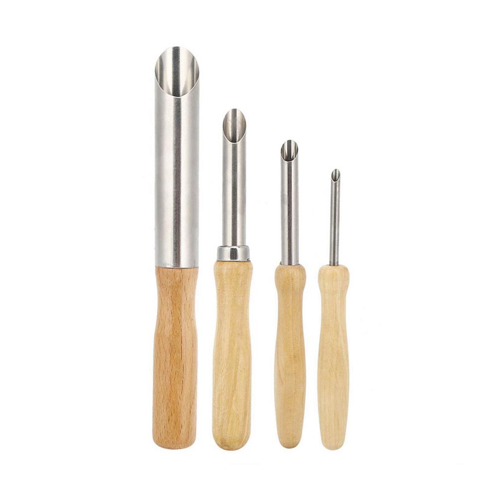 4Pcs Wood Handle Circular Round Hole Pottery Clay Cutters Carving Drilling Tool