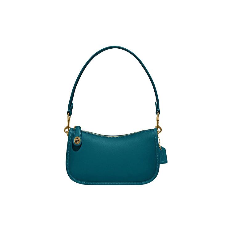 New COACH Swinger Leather Shoulder Bag, Pochette, Handbag Women's Lake Green C2643-B4MVT
