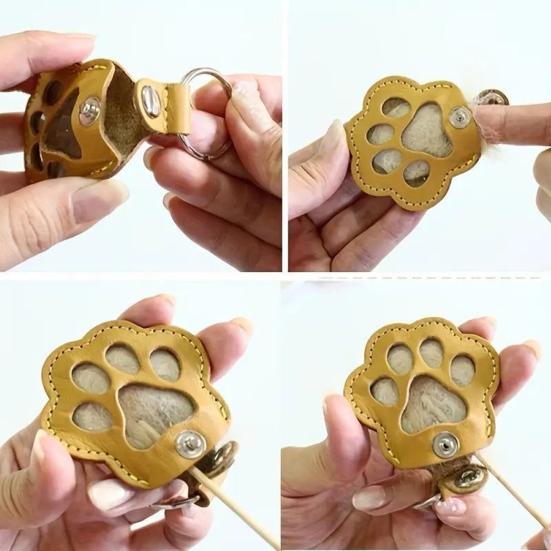 Pet Hair Keepsake Keychain Dog Cat Paw Shape Hair Storage